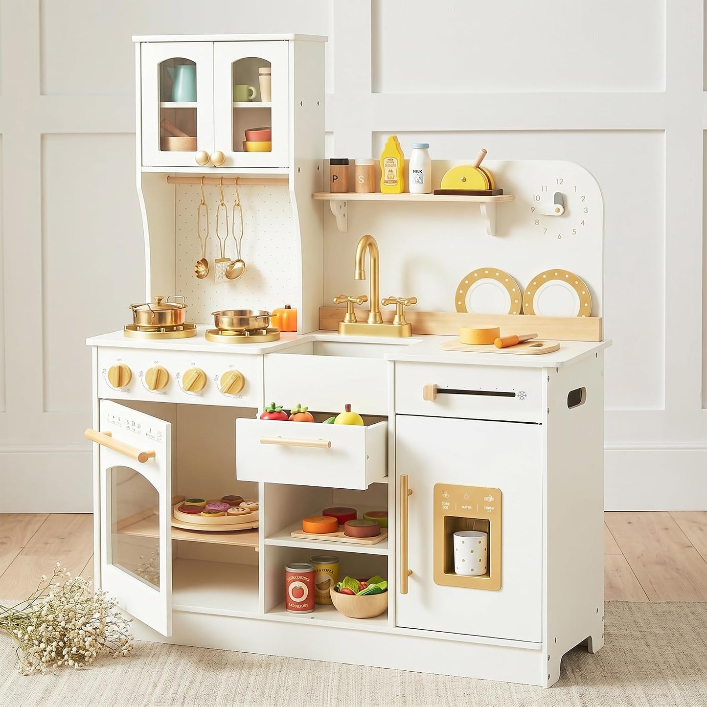 Cocina de juego de madera para niños con almacenamiento adicional y...
