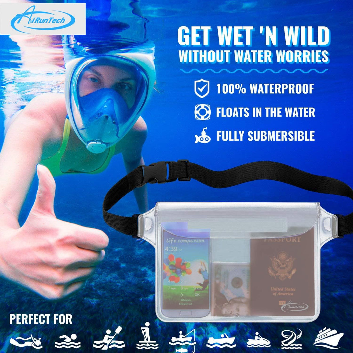 AiRunTech Bolsa impermeable con correa para la cintura (paquete de...