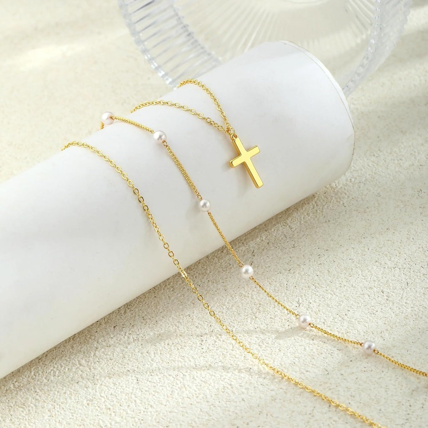 Fesciory Collar de cruz para mujer, chapado en oro de 14 quilates,...