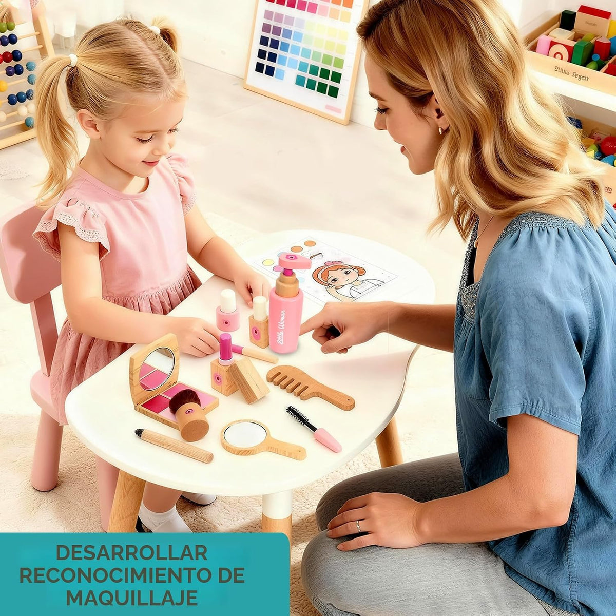 Kit de maquillaje de madera de simulación para niños pequeños: set...