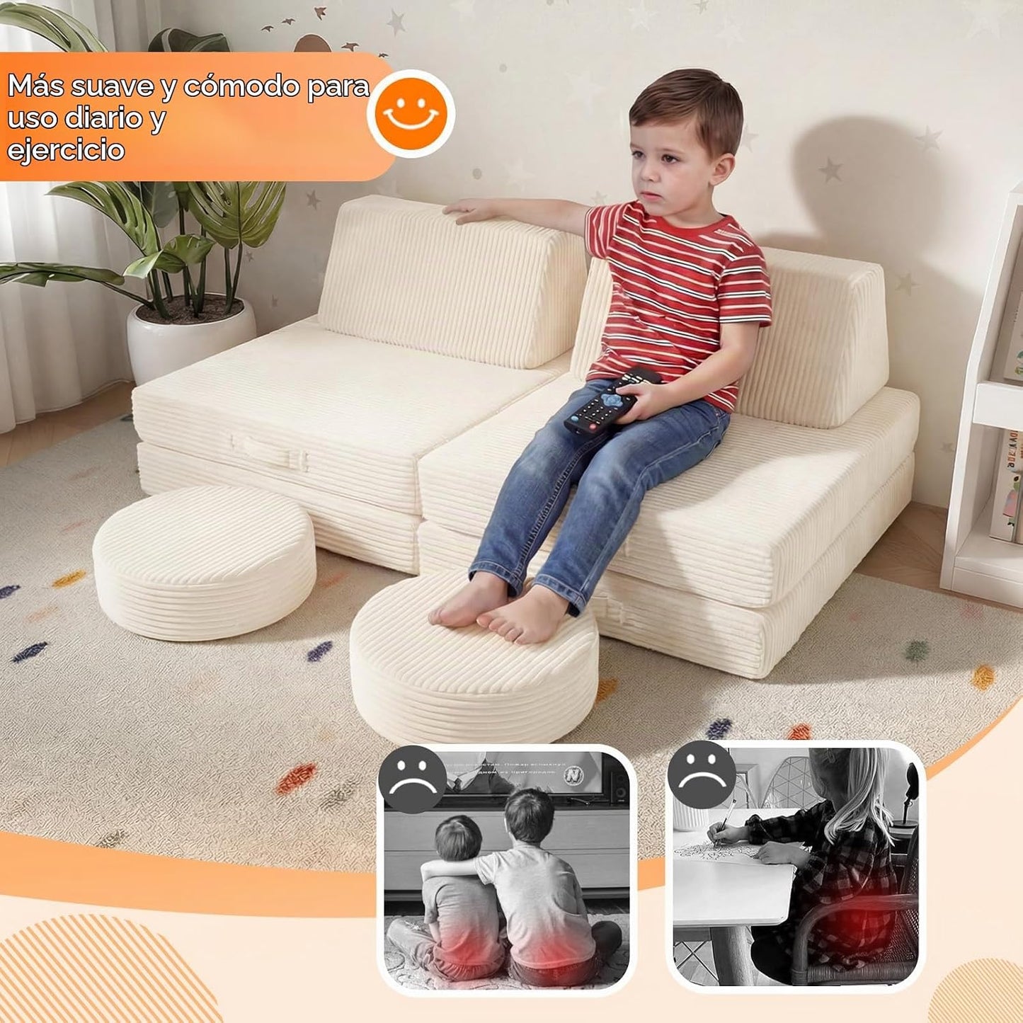 MeMoreCool - Sofá modular para niños, 8 piezas, color beige | Sofá...