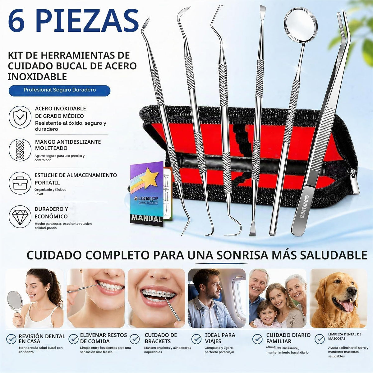 Herramientas dentales, removedor de placa dental, kit de limpieza p...