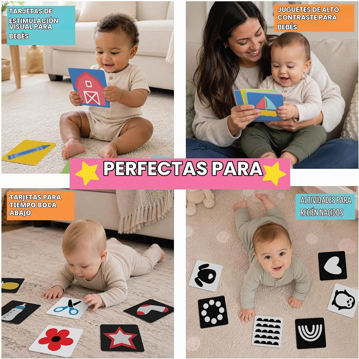 75 tarjetas de alto contraste para bebés de 0 a 6 meses, tarjetas d...