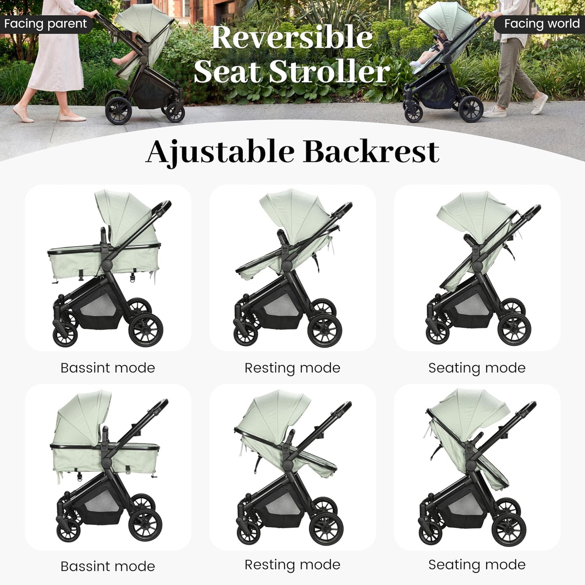 Nurtrarola - Cochecito de bebé ligero 2 en 1 con asiento reversible...