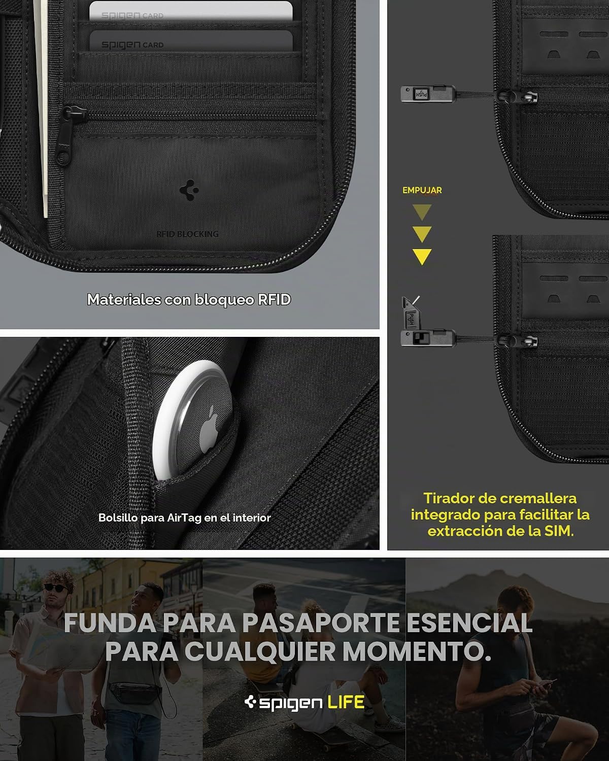 Spigen Life para pasaporte Funda para tarjeta con tecnología de blo...