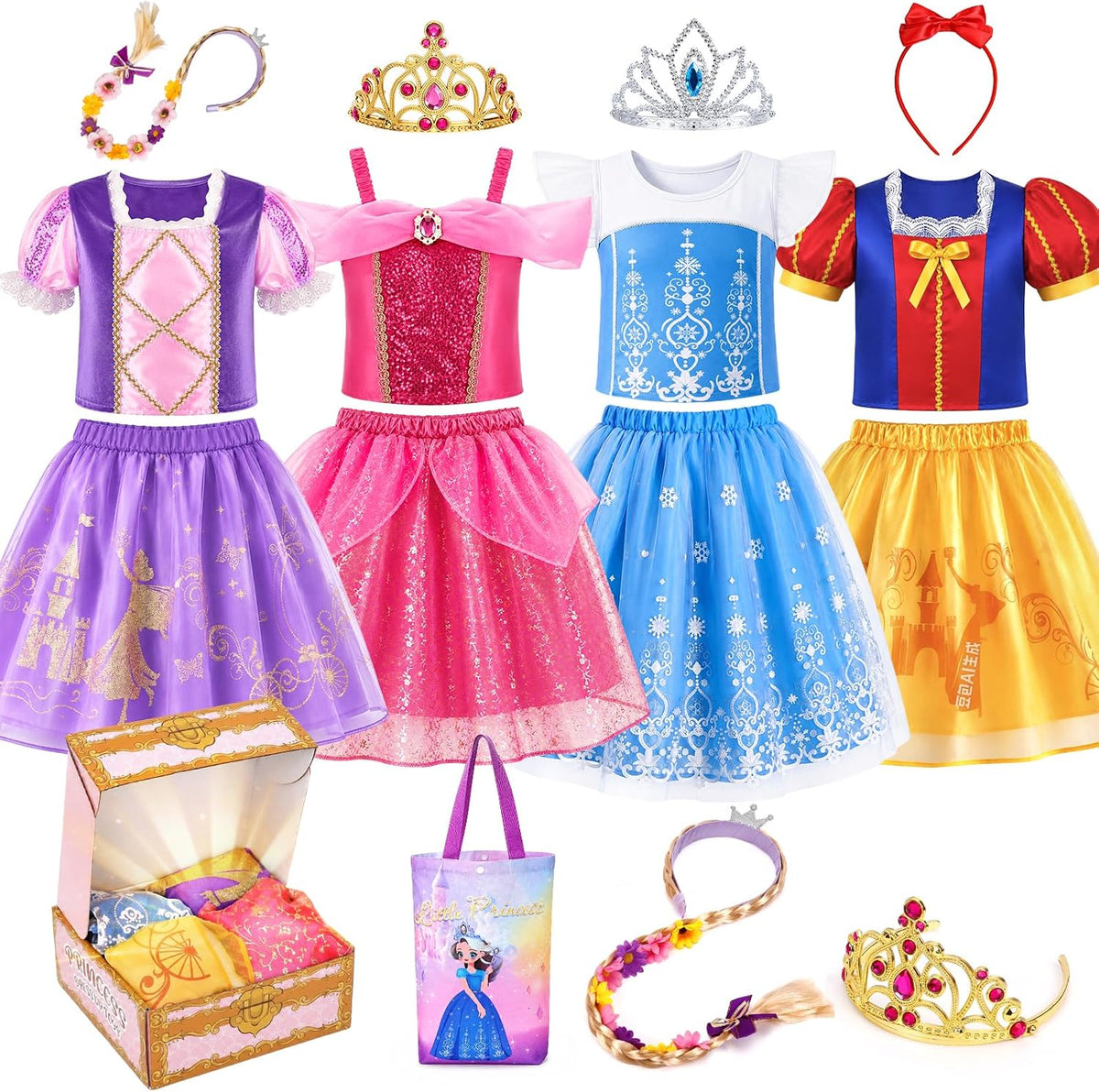 Meland Vestido de Princesa para niñas de 3 a 8 años, 4 Trajes de Pr...