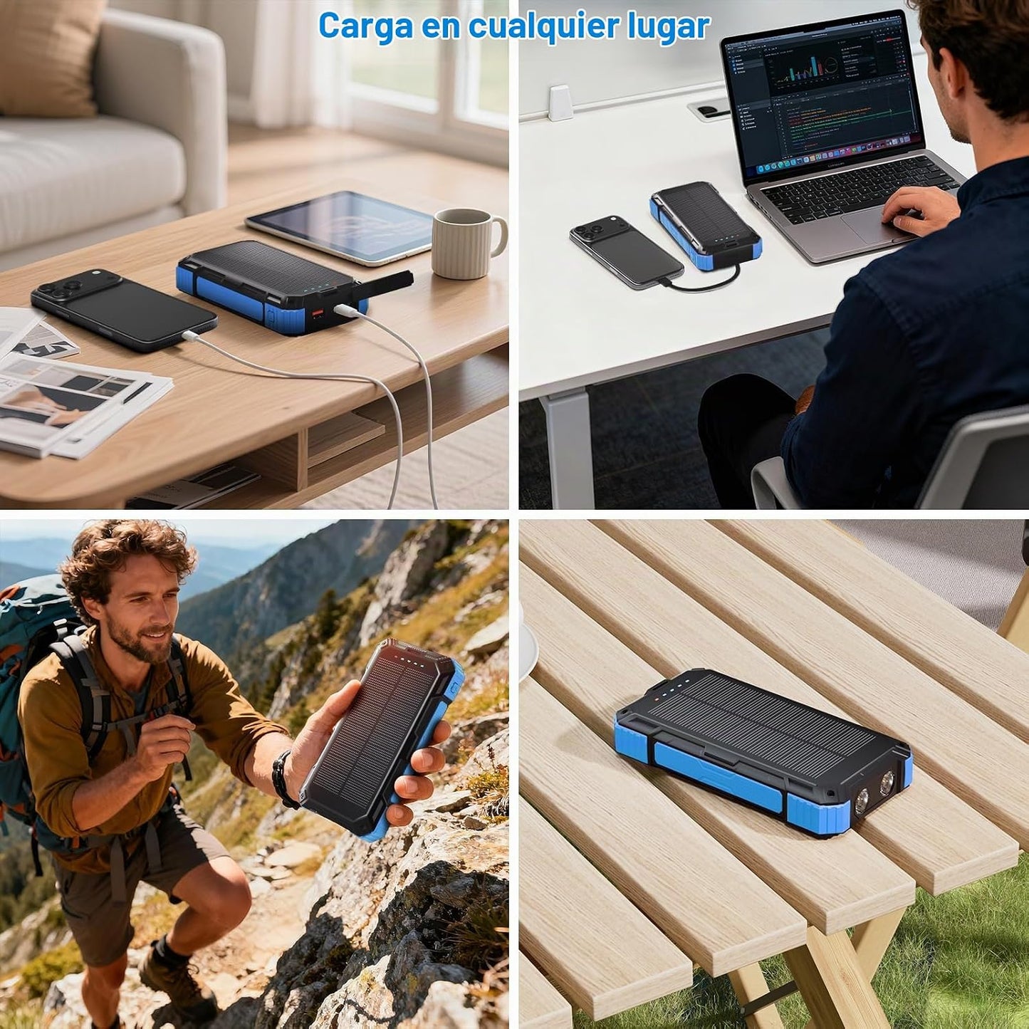 Cargador solar de 49800 mAh, 22.5 W PD cargador de teléfono portáti...