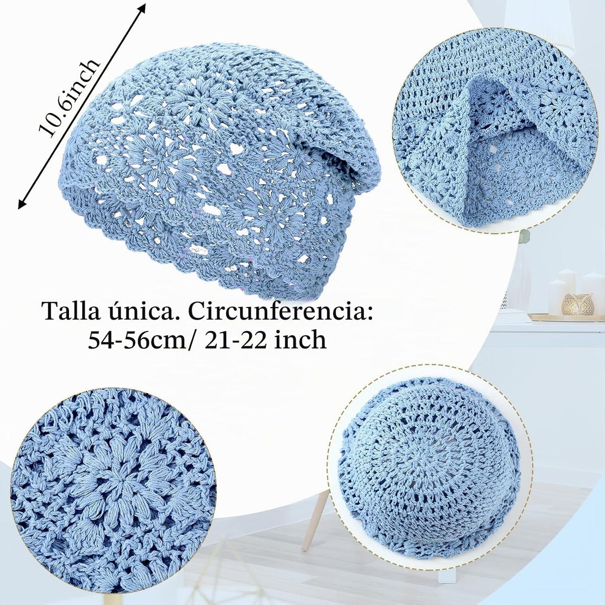 4 Piezas Gorros de Ganchillo Holgados 2025 Otoño Hechos a Mano Teji...