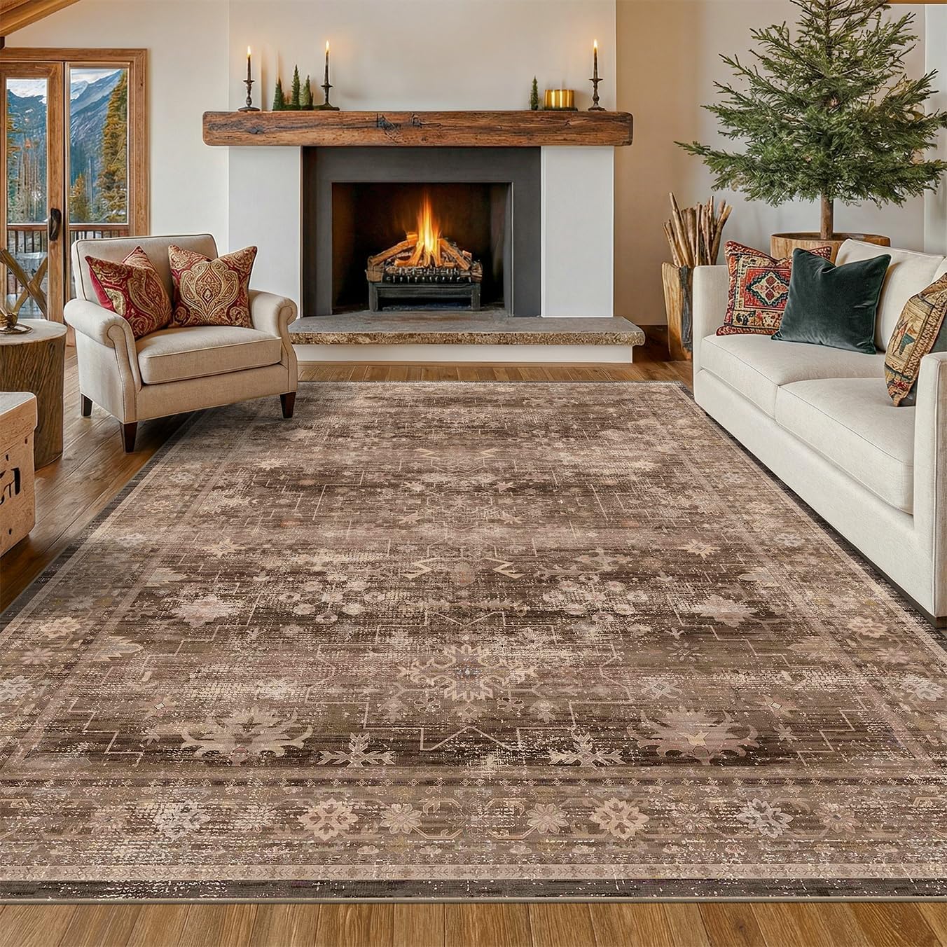 Hazo Haus - Alfombra Boho Marrón Taupe para Sala de estar de 2,44 x...