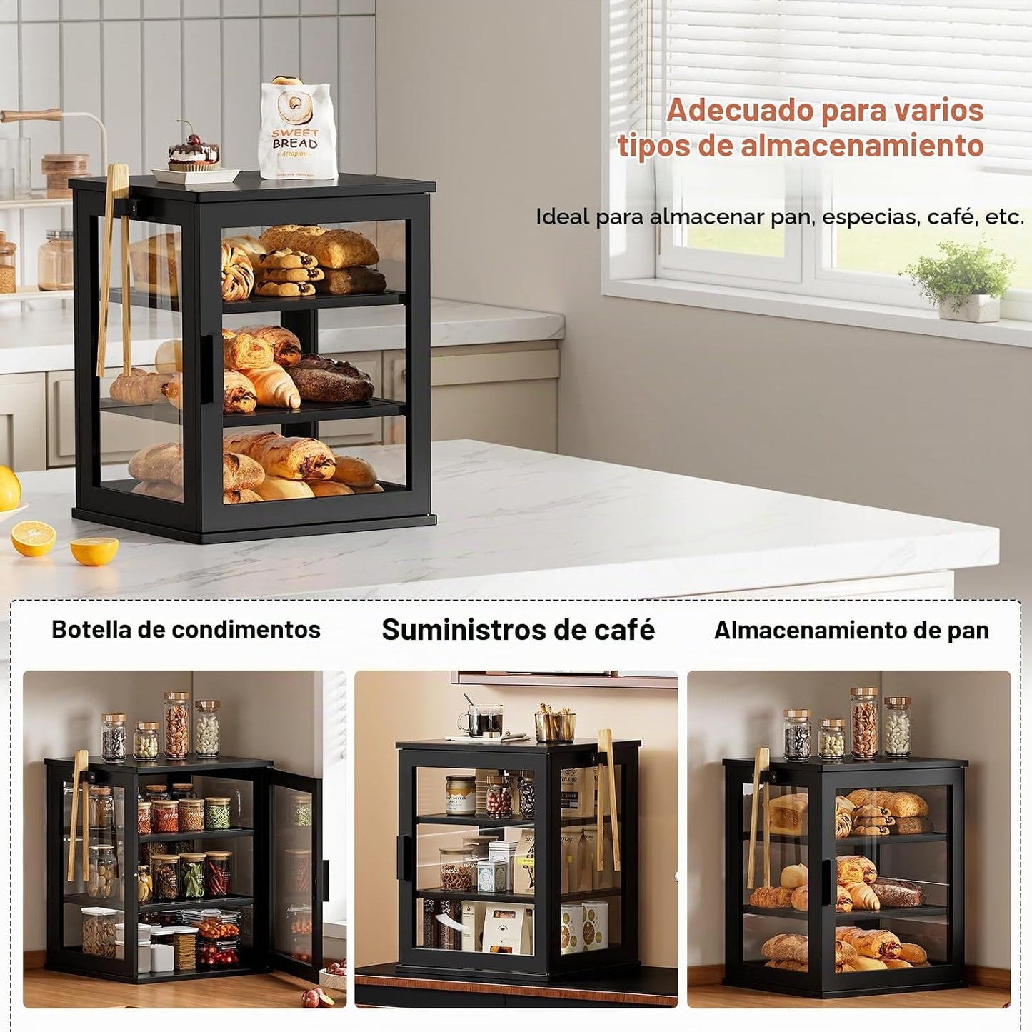 WOWLIVE Caja de pan para encimera de cocina, contenedor de almacena...