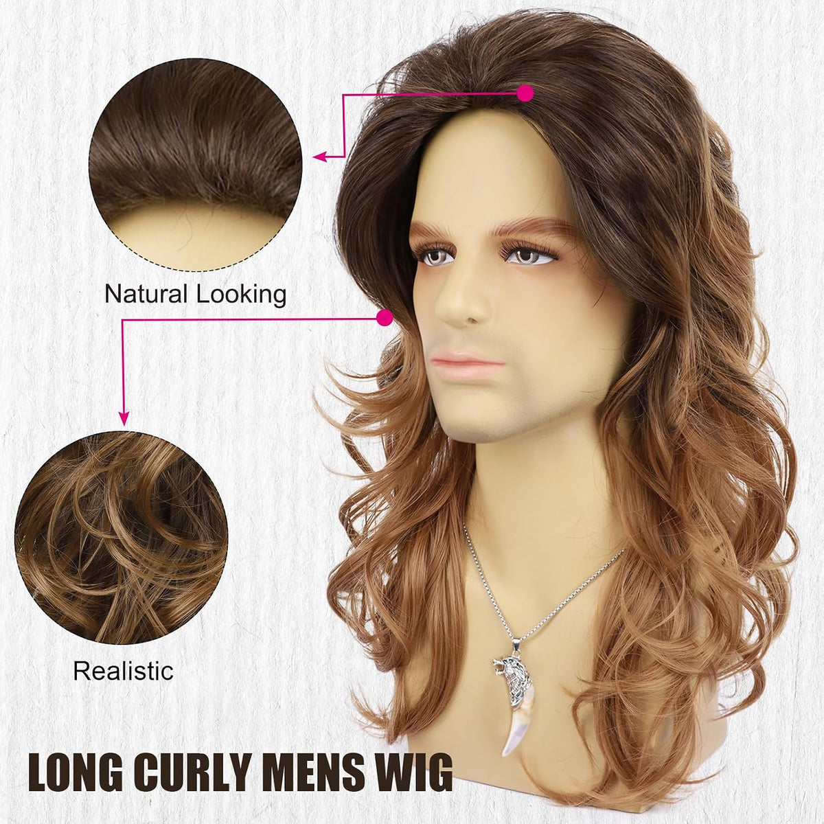 Guree Hair Pelucas largas y rizadas para hombres, peluca sintética...