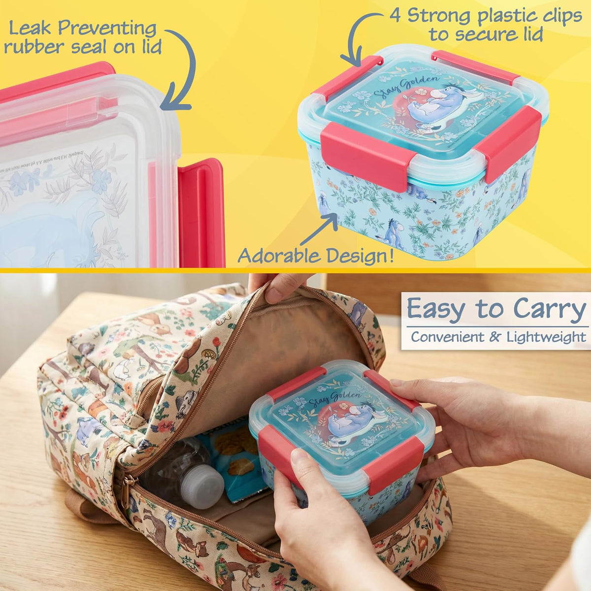 Disney Eeyore - Contenedor de ensalada Bento para niños, lonchera p...