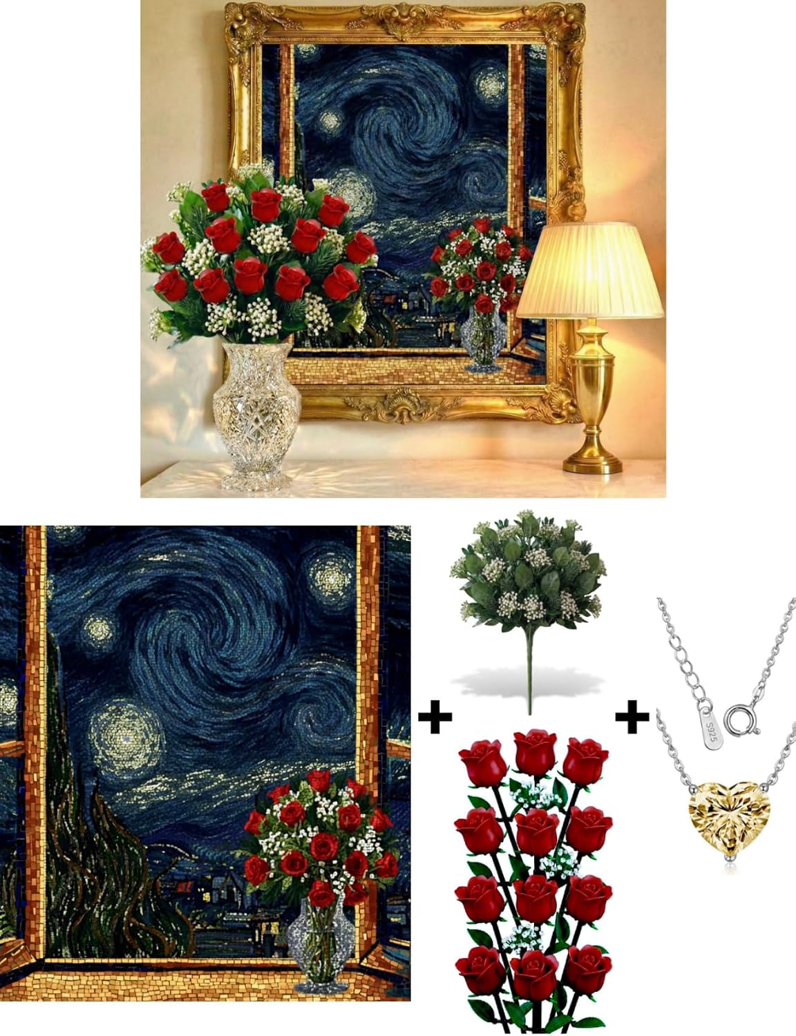 Juego de regalo de ramo de rosas 3 en 1: bloques de construcción de...