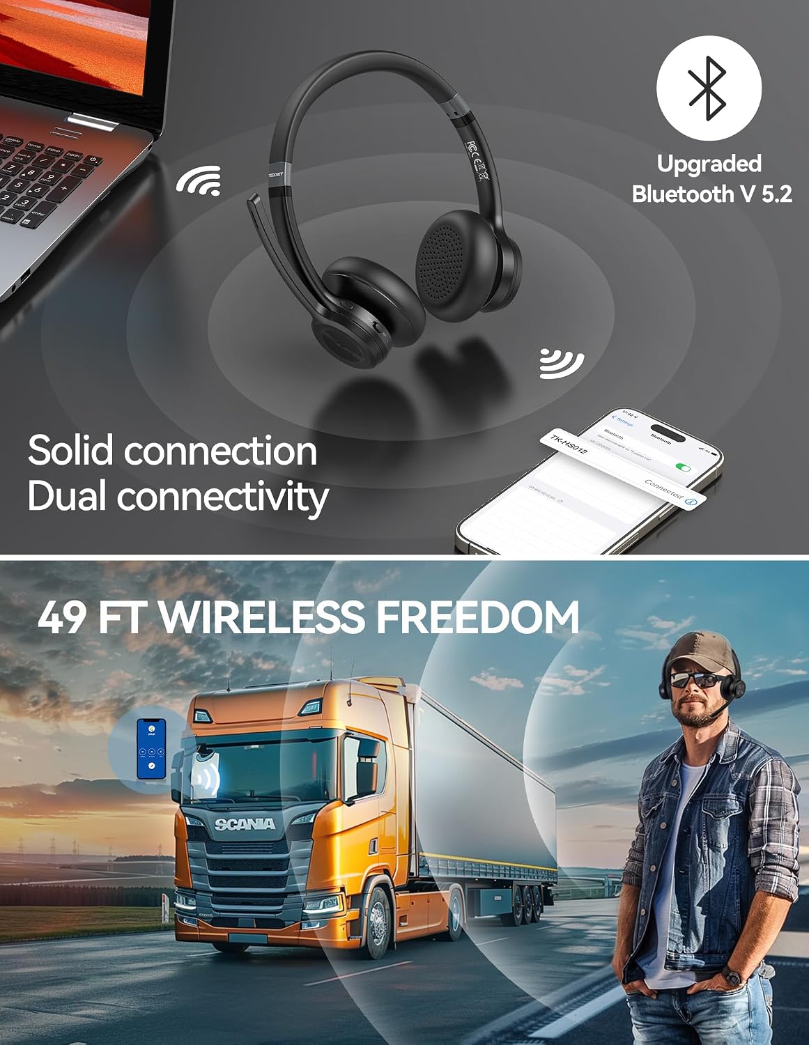 TECKNET Auriculares Inalámbricos, Auriculares Bluetooth con Micrófo...