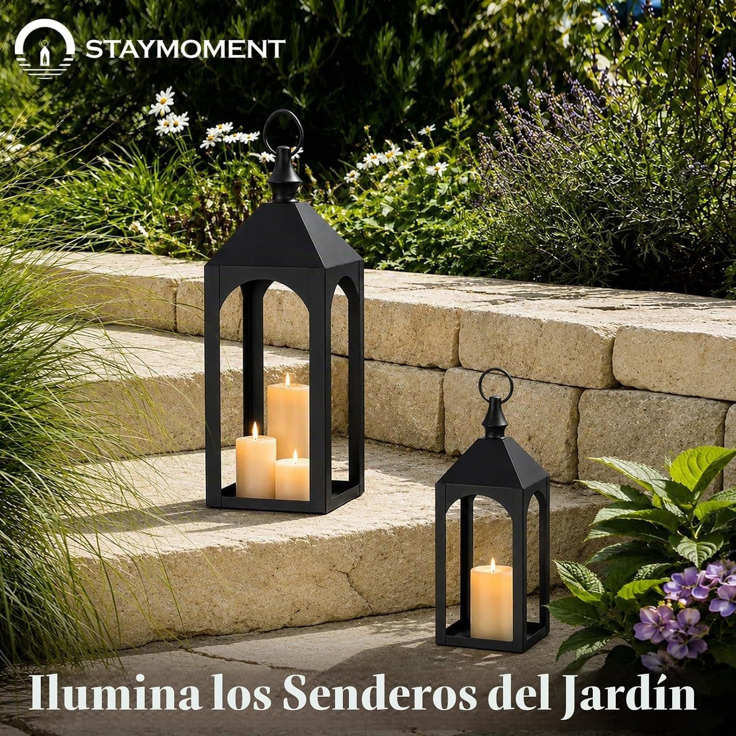 Staymoment Farol de metal negro para exteriores de 17 y 11 pulgadas...
