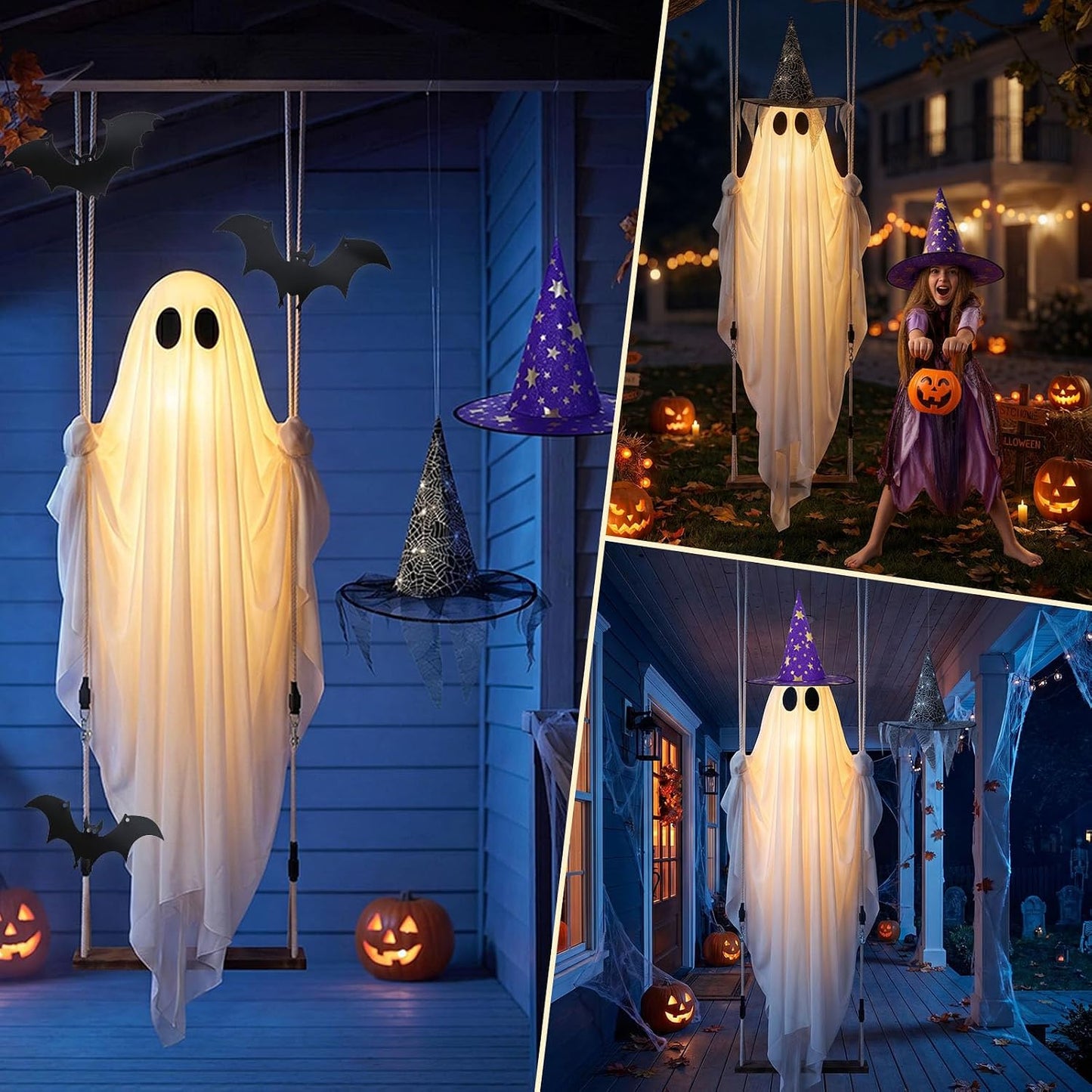 Decoración de fantasma de Halloween con murciélago y sombrero – Fan...