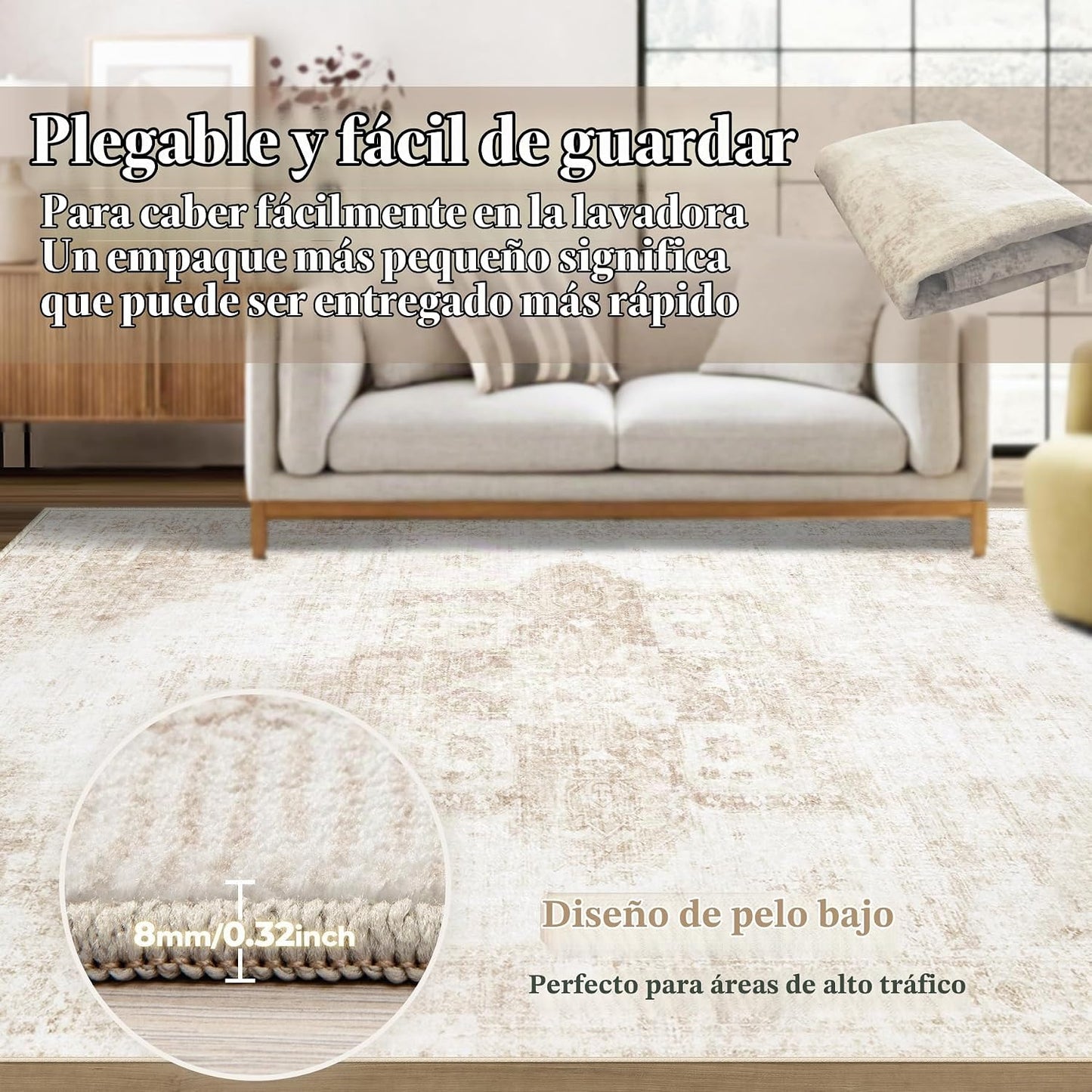 Alfombra de Área 8x10 Alfombra Lavable, Alfombras Vintage de Medall...