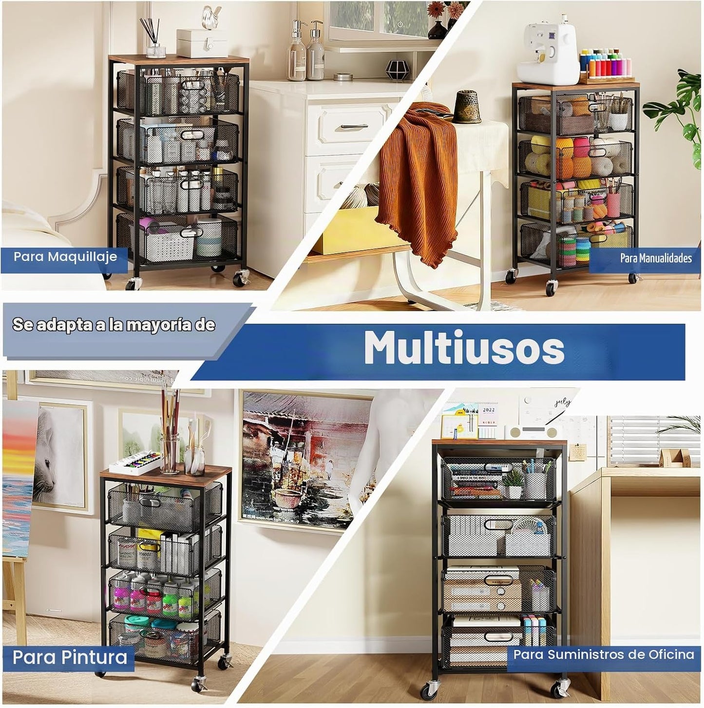 Goovilla Carrito de cocina con cajones, ruedas bloqueables con tapa...