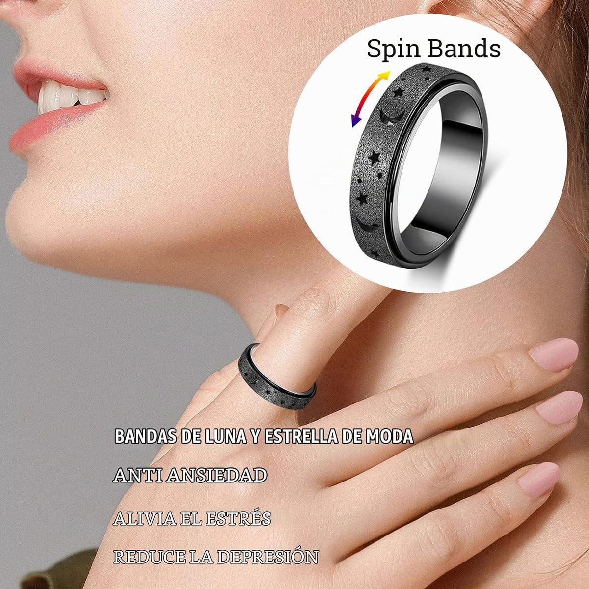 Anillo giratorio para aliviar la ansiedad - Anillo de acero inoxida...