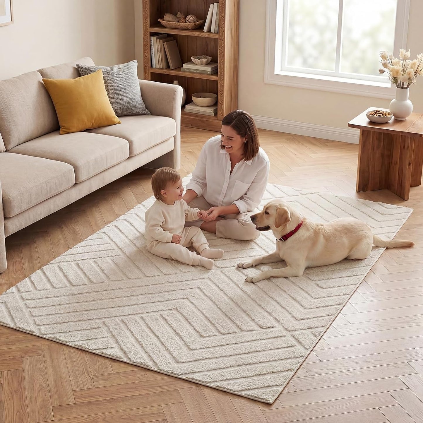 Bsmathom Alfombra lavable de 3 x 5, alfombra suave y moderna bohemi...