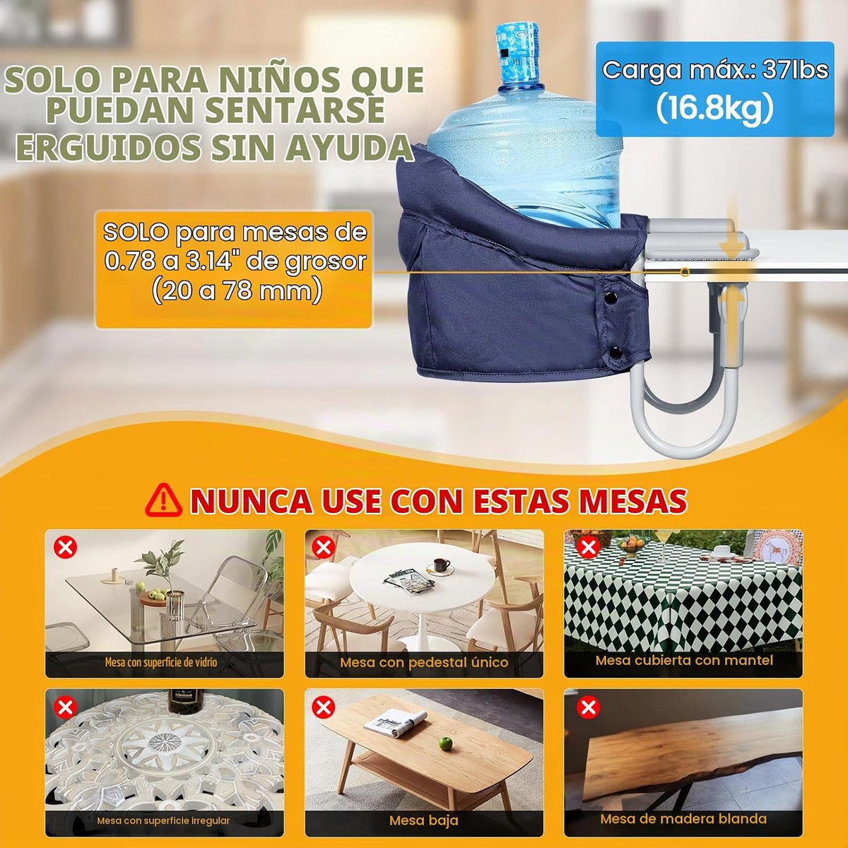 Silla alta con gancho Orzbow para bebés y niños pequeños de 6 a 36...