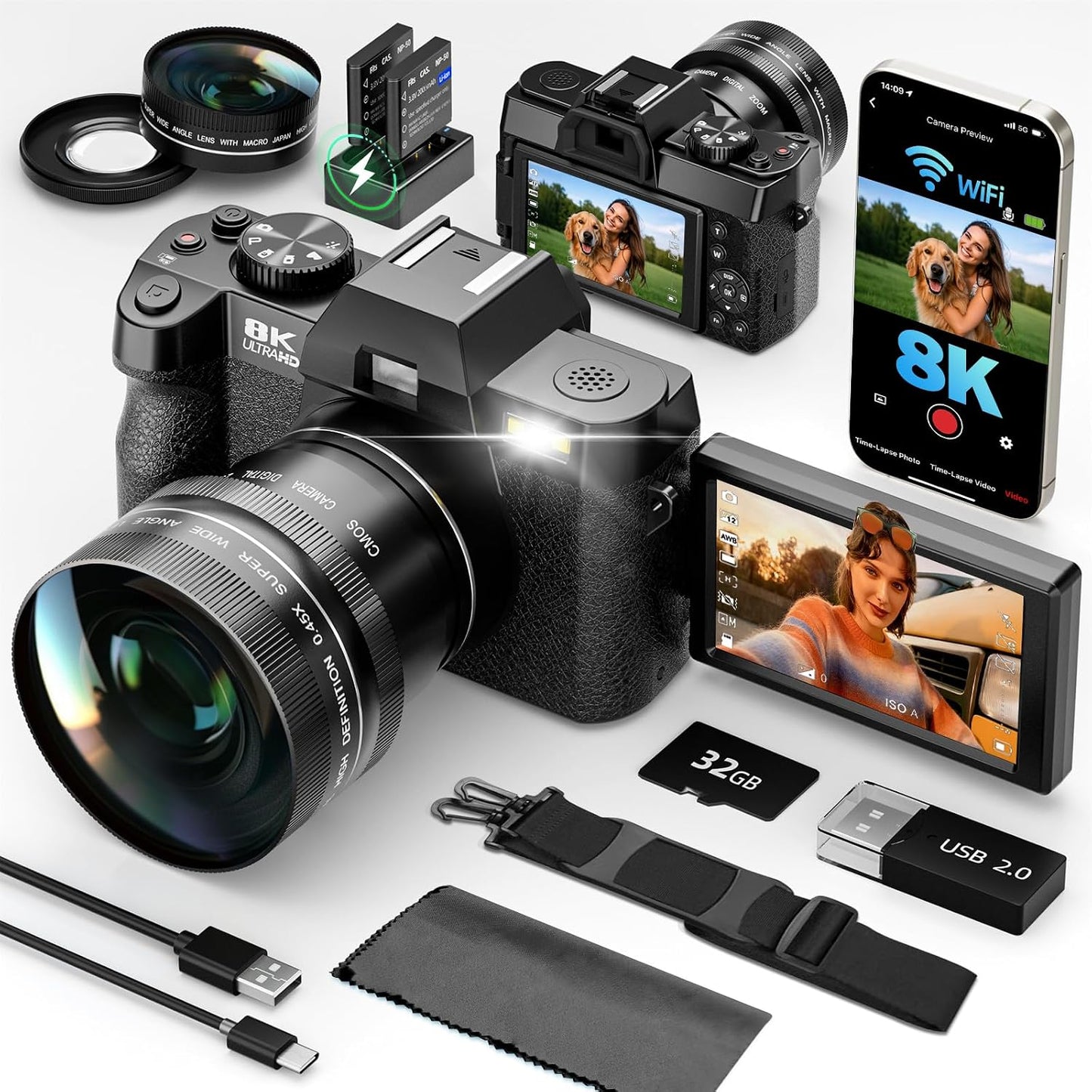 Kit de cámaras digitales G-Anica 8K para fotografía con lente dual...