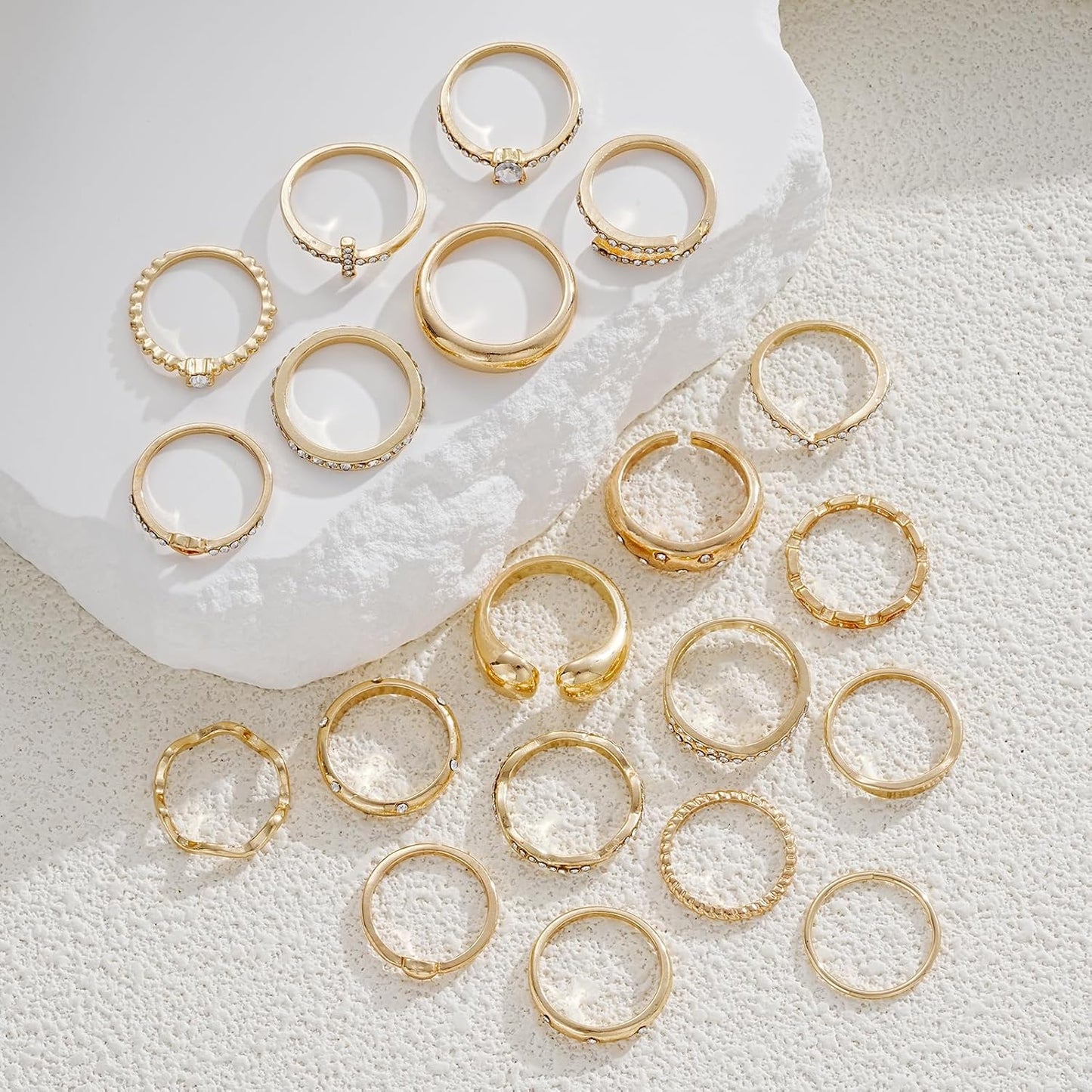 FAXHION Juego de 25 anillos apilables de oro para mujer, anillo de...