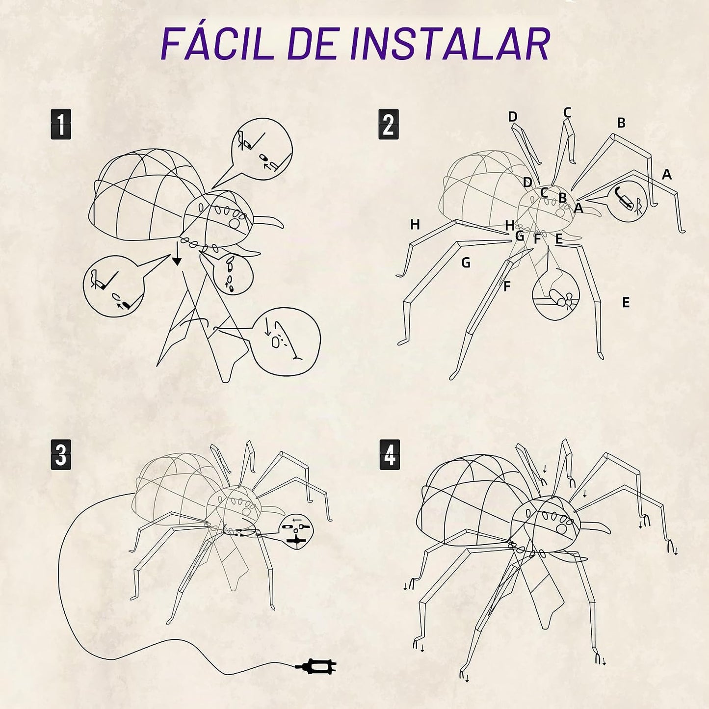Araña gigante de 6.8 pies, decoración de Halloween para exteriores,...