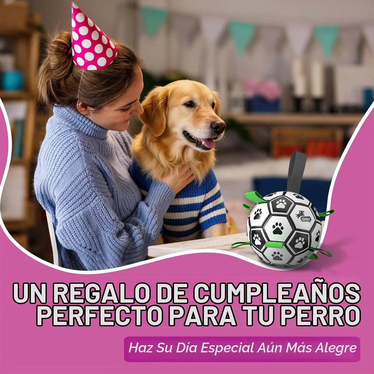 QDAN Pelotas de fútbol para perros con campana en el interior, pelo...