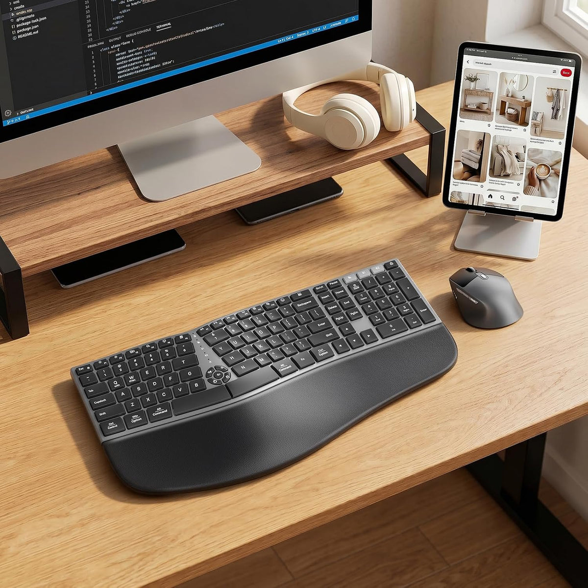 MEETION Teclado y mouse ergonómicos, teclado curvado dividido 2.4G...