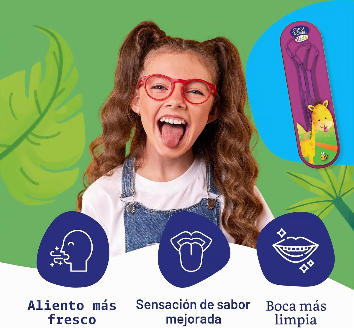 GuruNanda Raspador de lengua para niños (paquete de 2) con estuche...