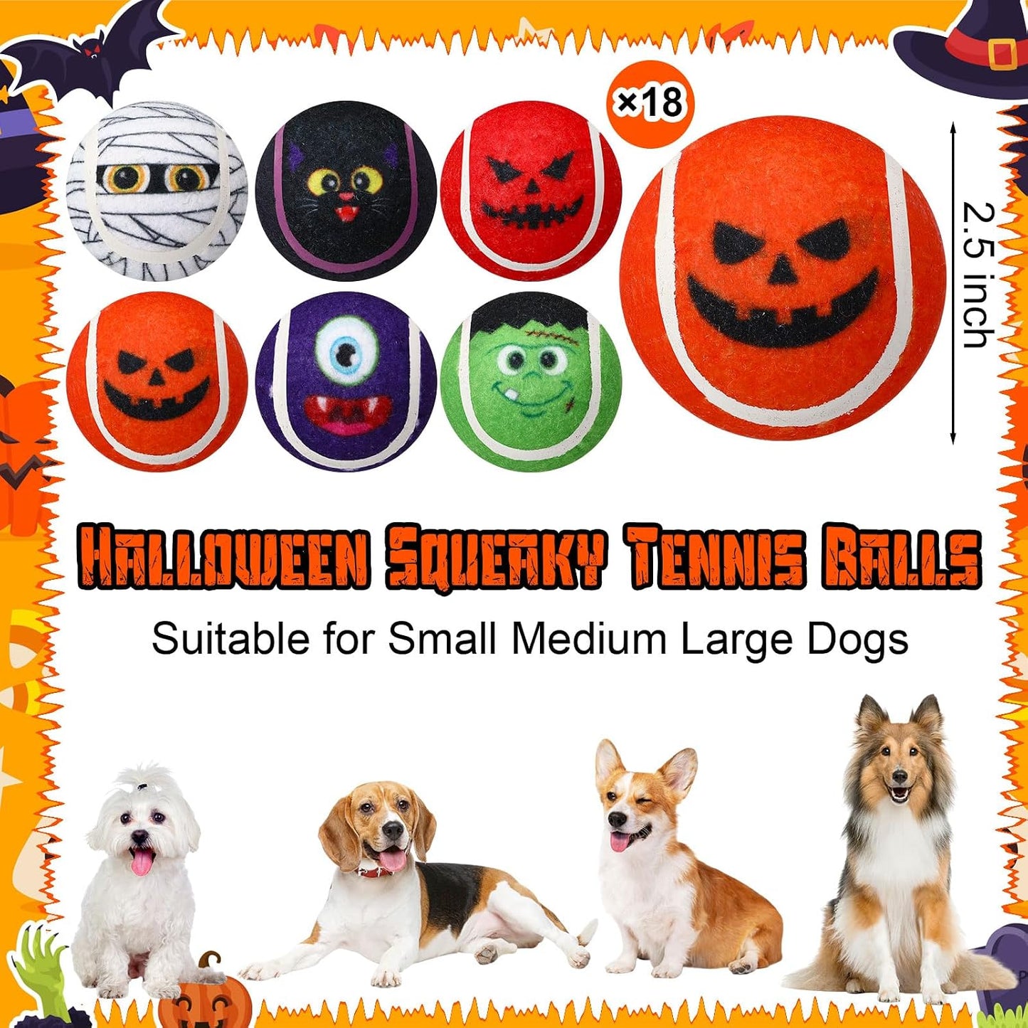 Civaner 18 juguetes de Halloween para perros a granel, pelotas de t...