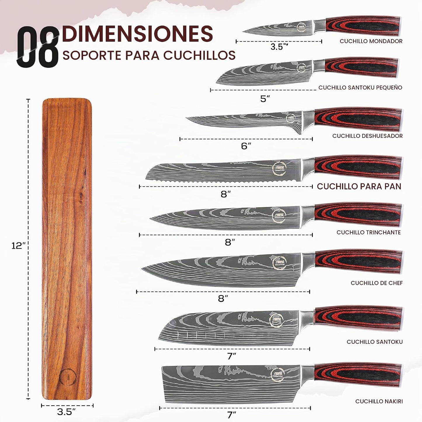 HouseWish 8 piezas de cuchillos de chef - Cuchillos de acero inoxid...