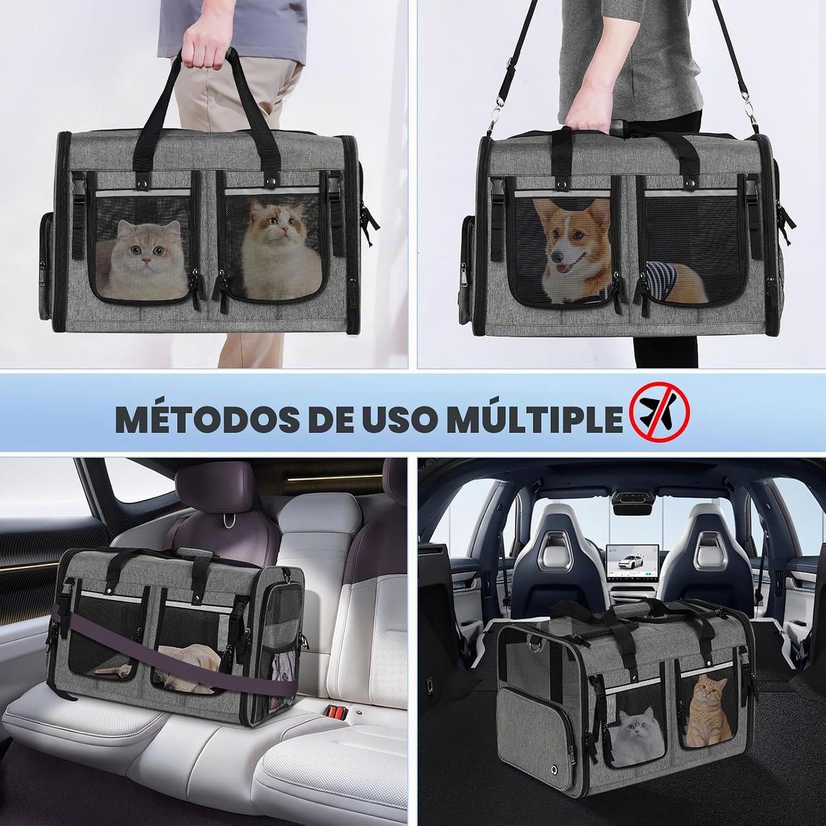 Groxkox Transportador de gatos para 2 gatos, plegable doble para ga...