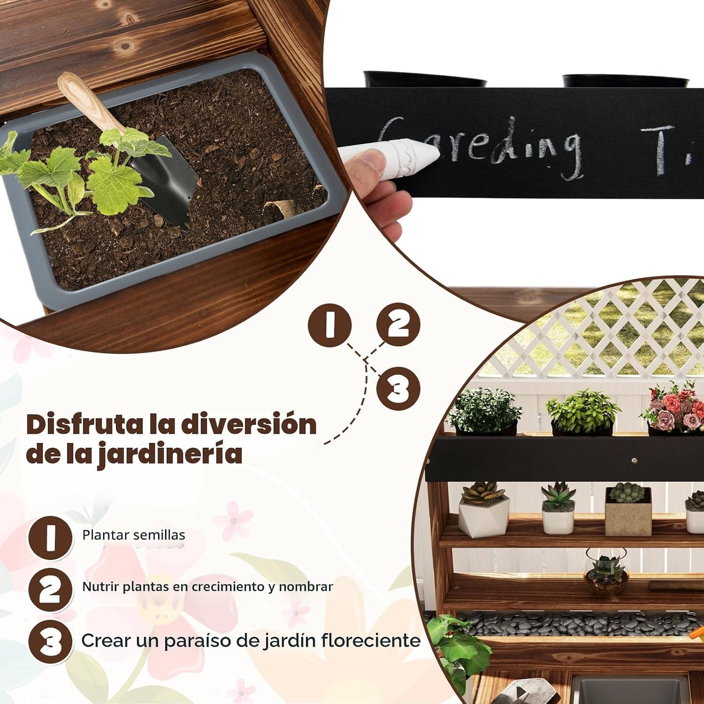 Costzon Banco de macetas para niños, centro de jardinería de juguet...