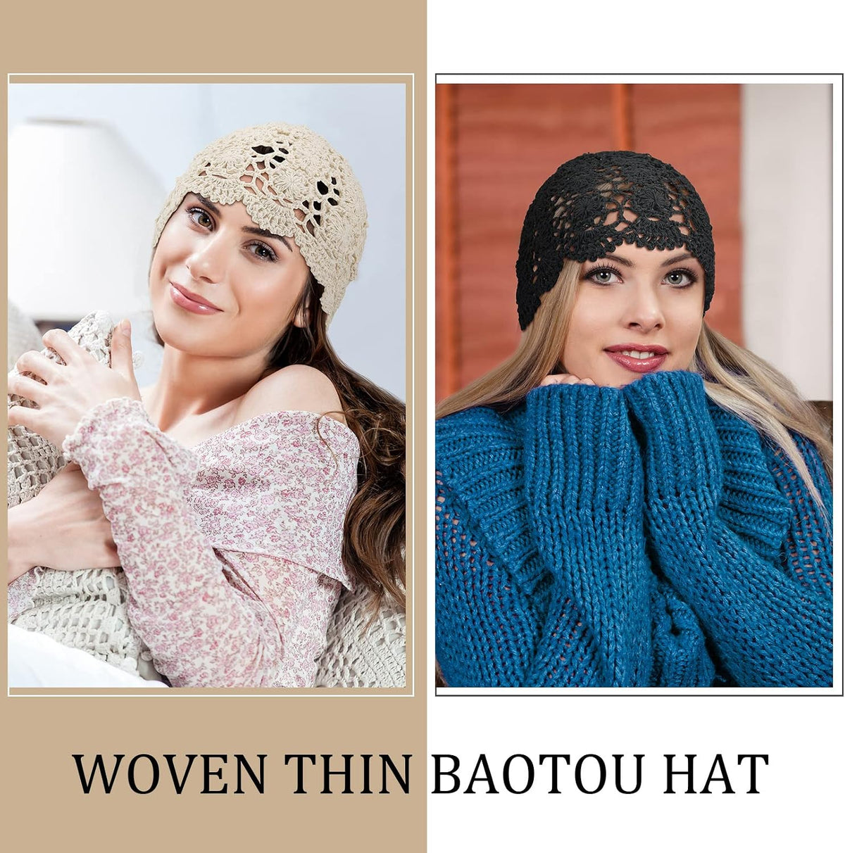 Newcotte Gorro de ganchillo holgado para mujer, hecho a mano, diseñ...