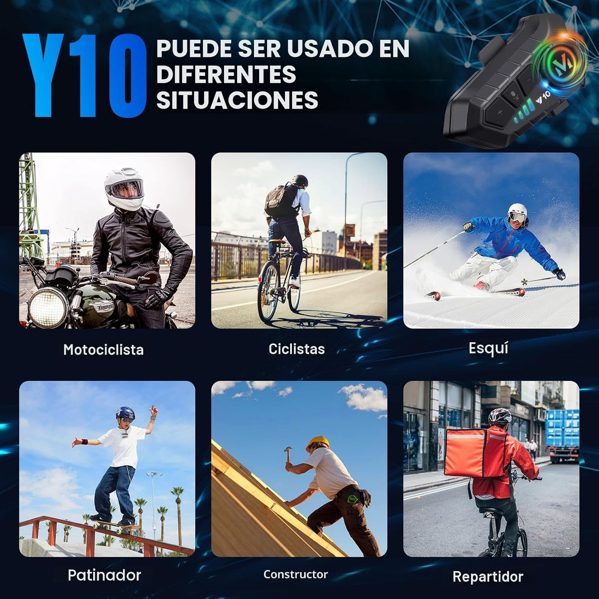 Auriculares para casco de motocicleta FEYA con alta duración de bat...
