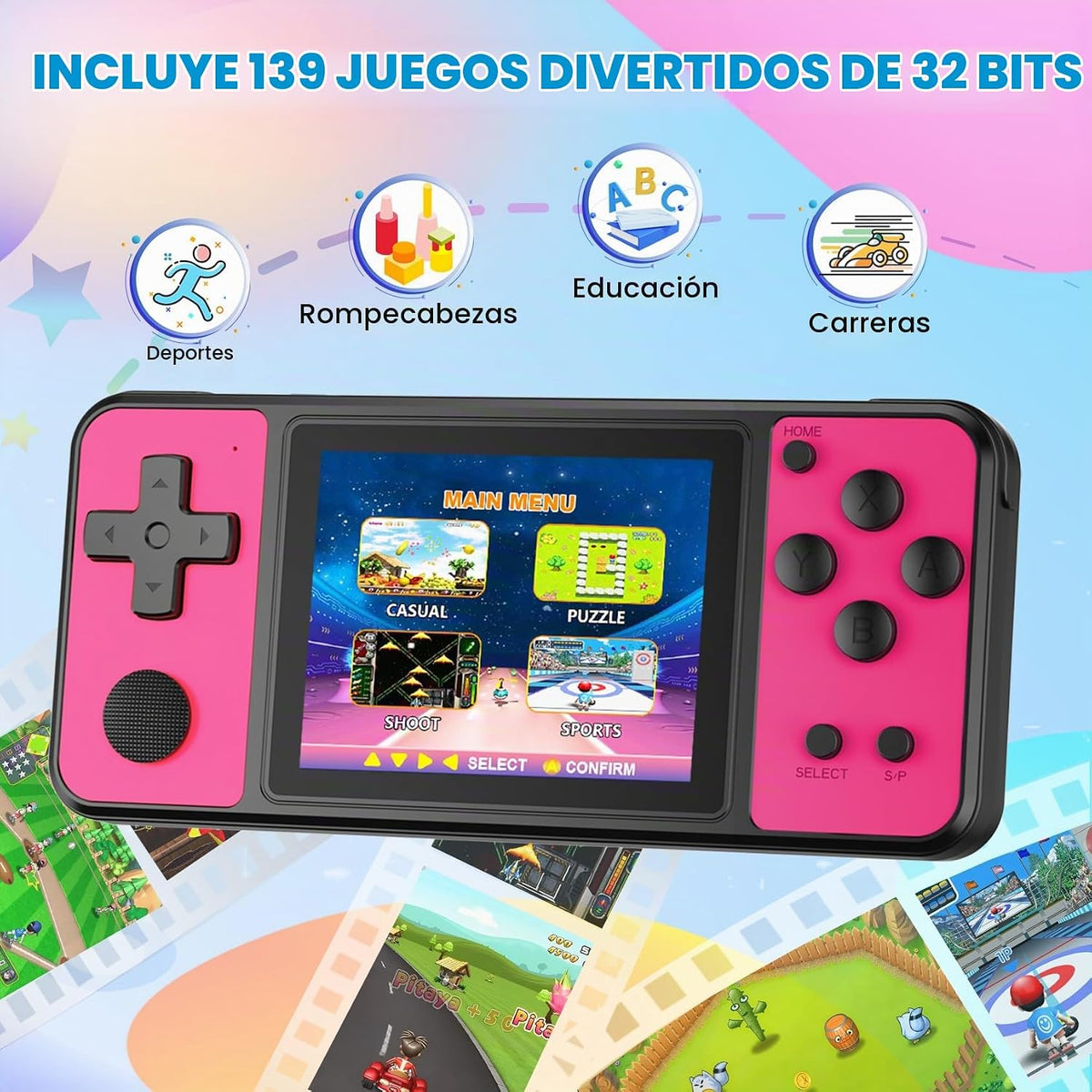 Juegos de mano de 32 bits para niños precargados 139 videojuegos re...
