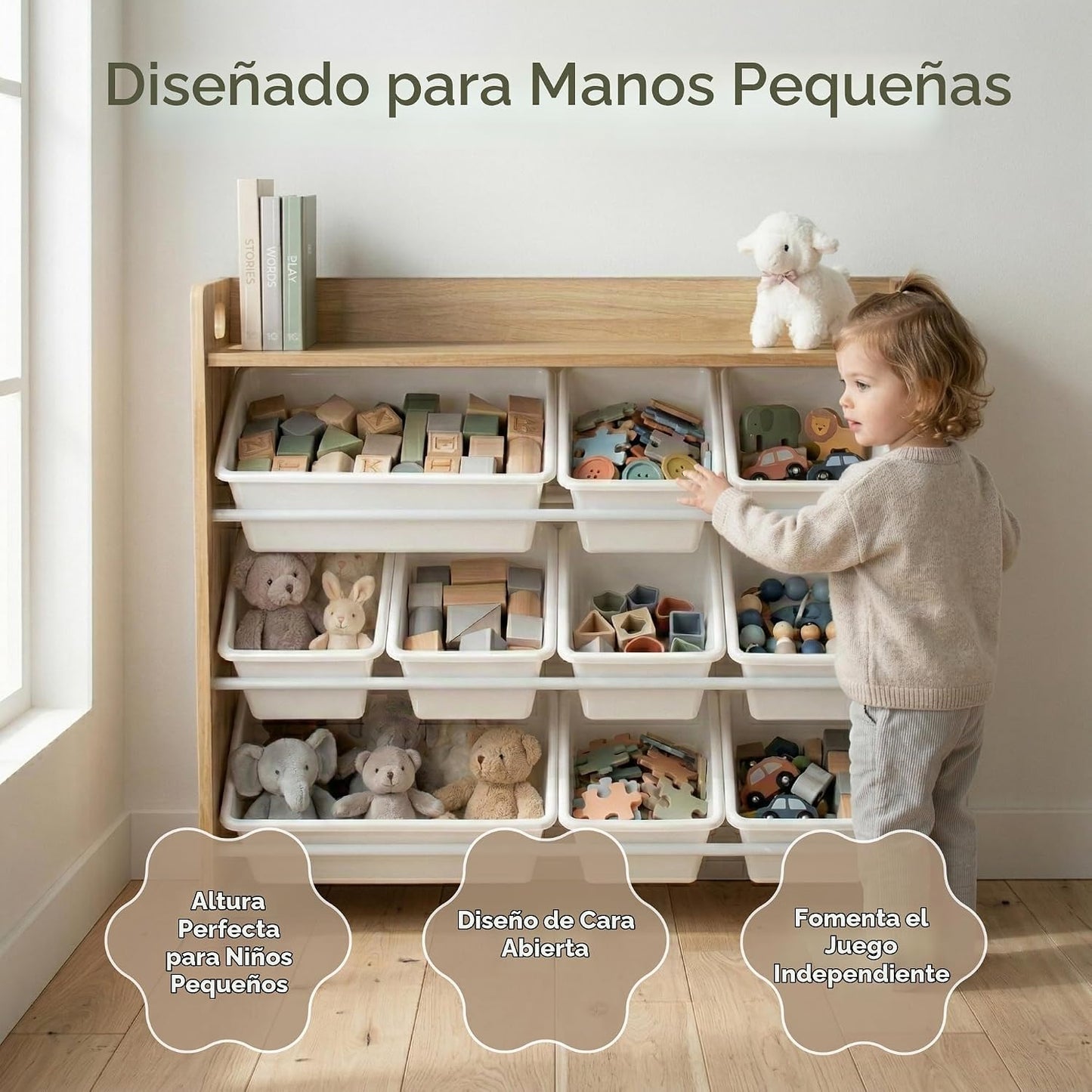 Humble Crew Organizador de juguetes para niños con estante de exhib...