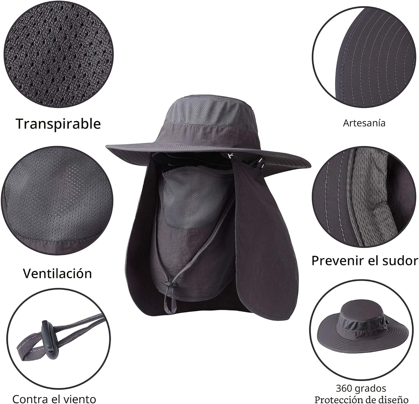 Sombrero de pesca, gorra para el sol con protección solar UPF 50+ y...