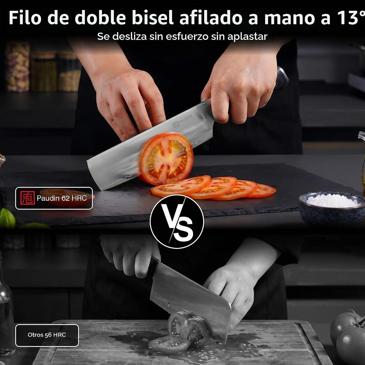 PAUDIN - Cuchillo Nakiri de 7 pulgadas, cuchillo de cocina de acero...