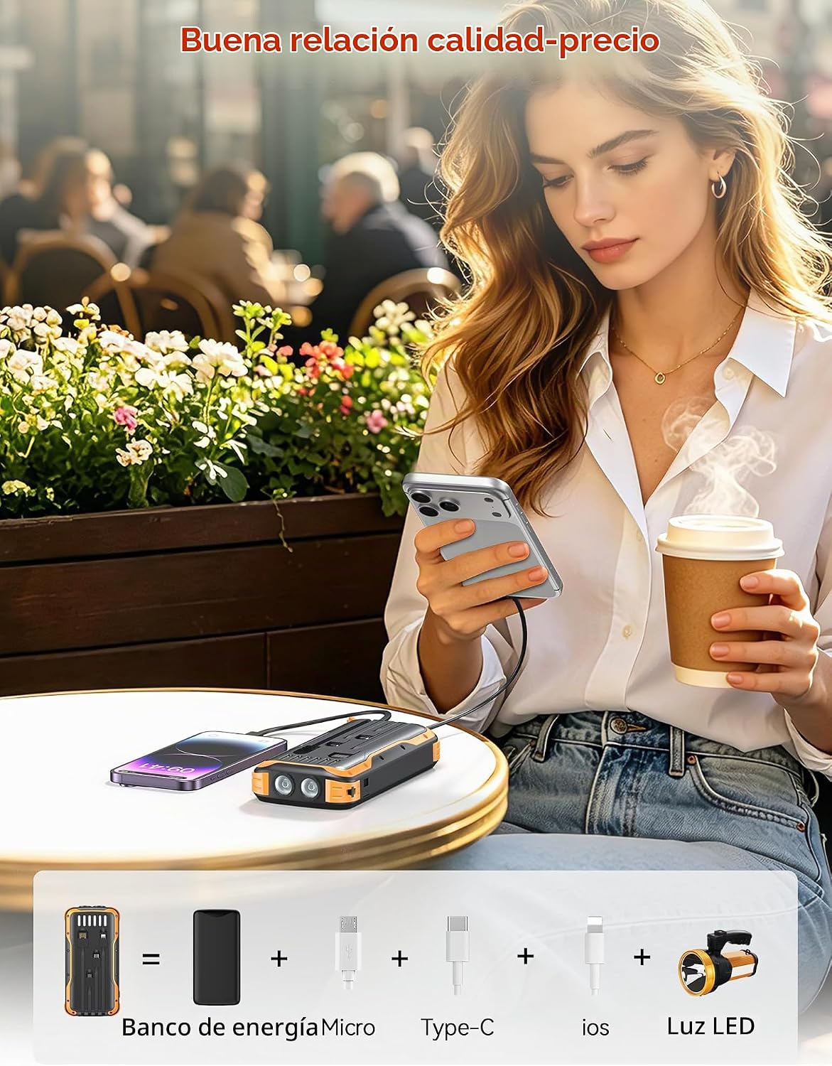 SOXONO Cargador Solar Banco de Energía, Batería Externa de Carga Rá...