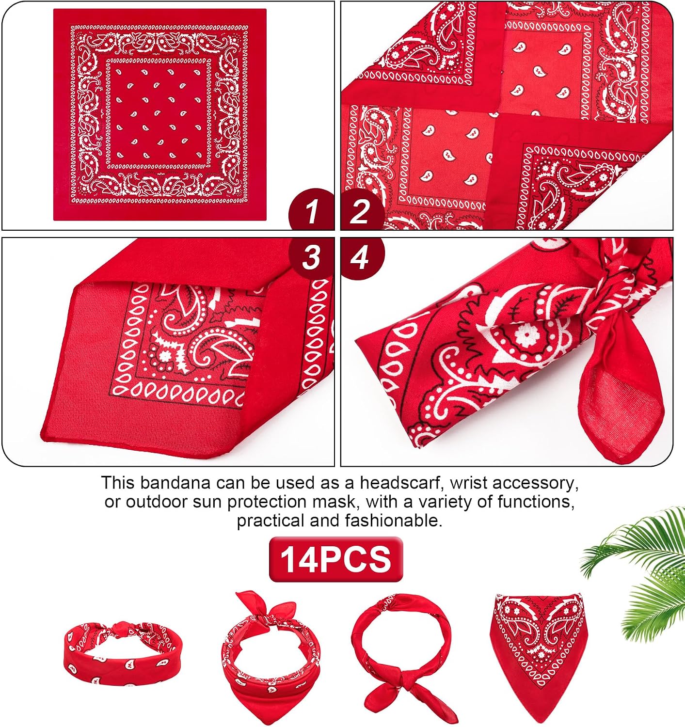 YSense 14 piezas Bandanas con estampado de cachemira, diademas nove...