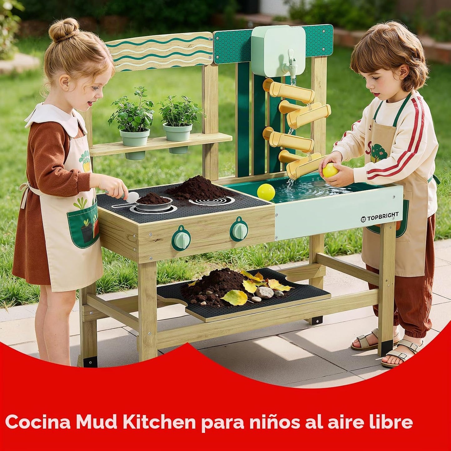 TOP BRIGHT Cocina de barro 4 en 1 para niños, casa de juegos al air...
