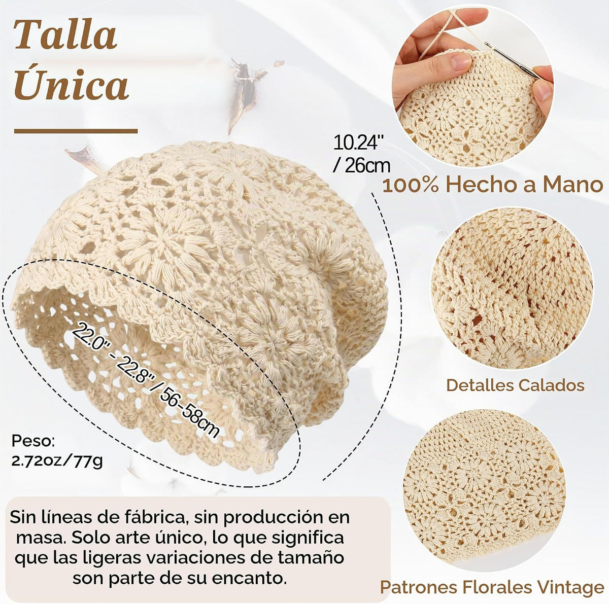 Ababalaya Gorro de ganchillo hecho a mano 100% algodón para mujer |...