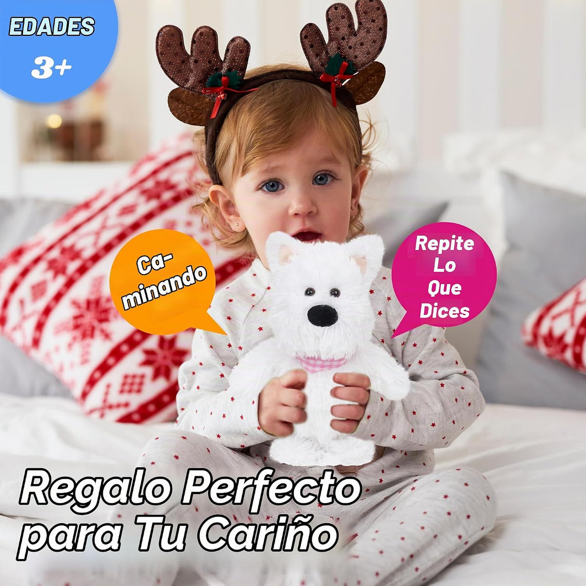 Hopearl - Perro parlante y cantante Westie con babero rosa, repite...
