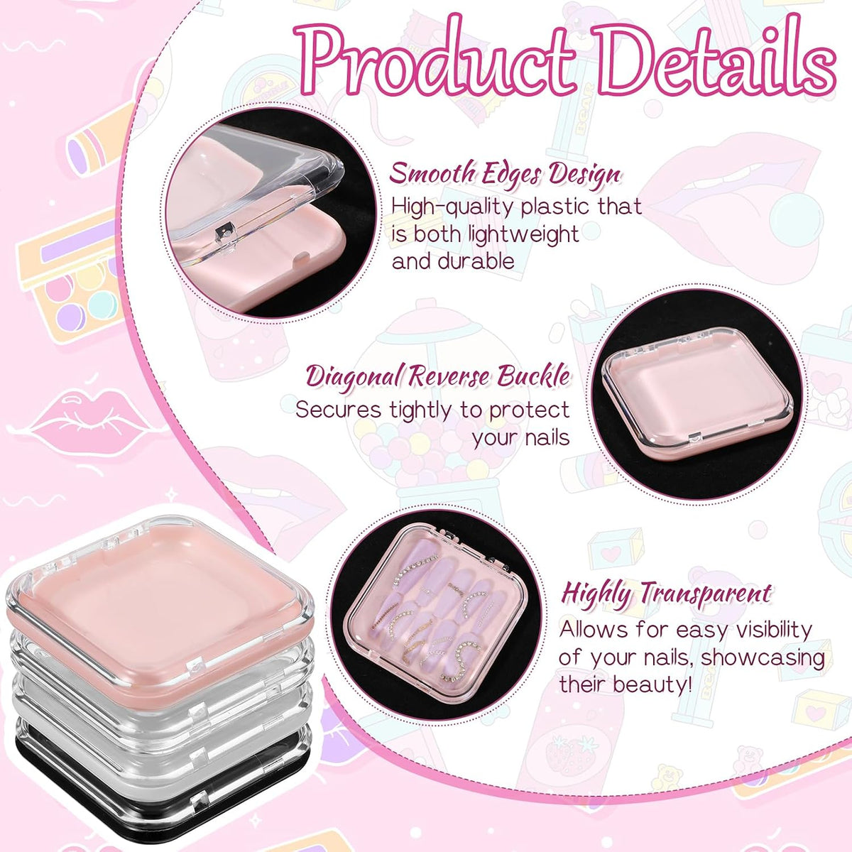 Yuanan 30 cajas de almacenamiento de uñas a presión, 2.95 x 2.95 pu...
