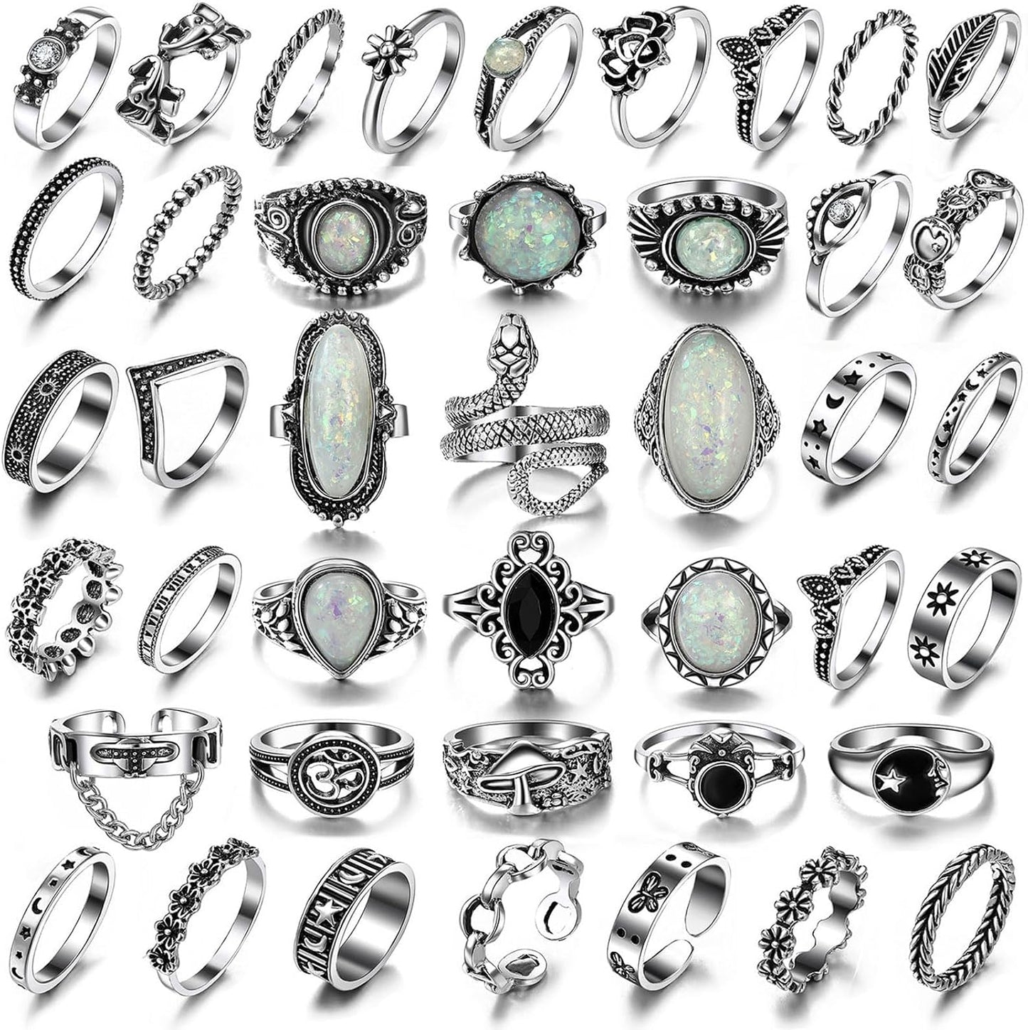17IF Juego de anillos de nudillos plateados vintage para mujeres y...