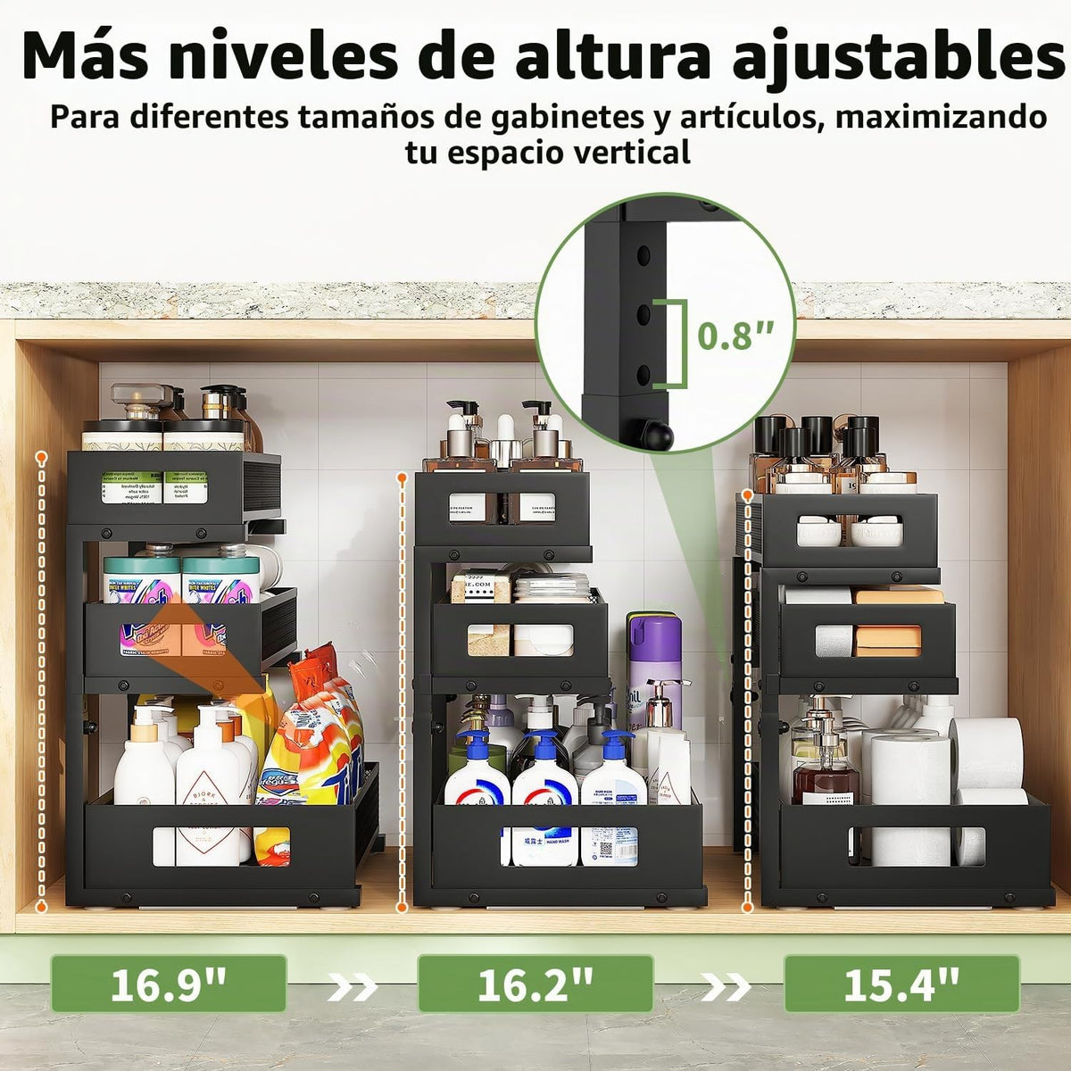 Organizador de 3 niveles para debajo del fregadero, paquete de 2 es...