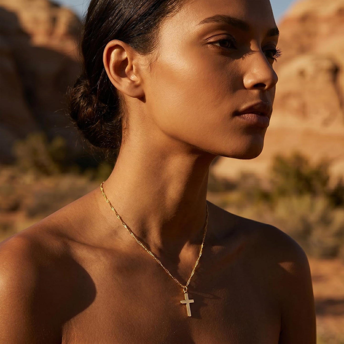 Fezodo - Collar de cruz para mujer, moderno - Delicado 18K chapado...